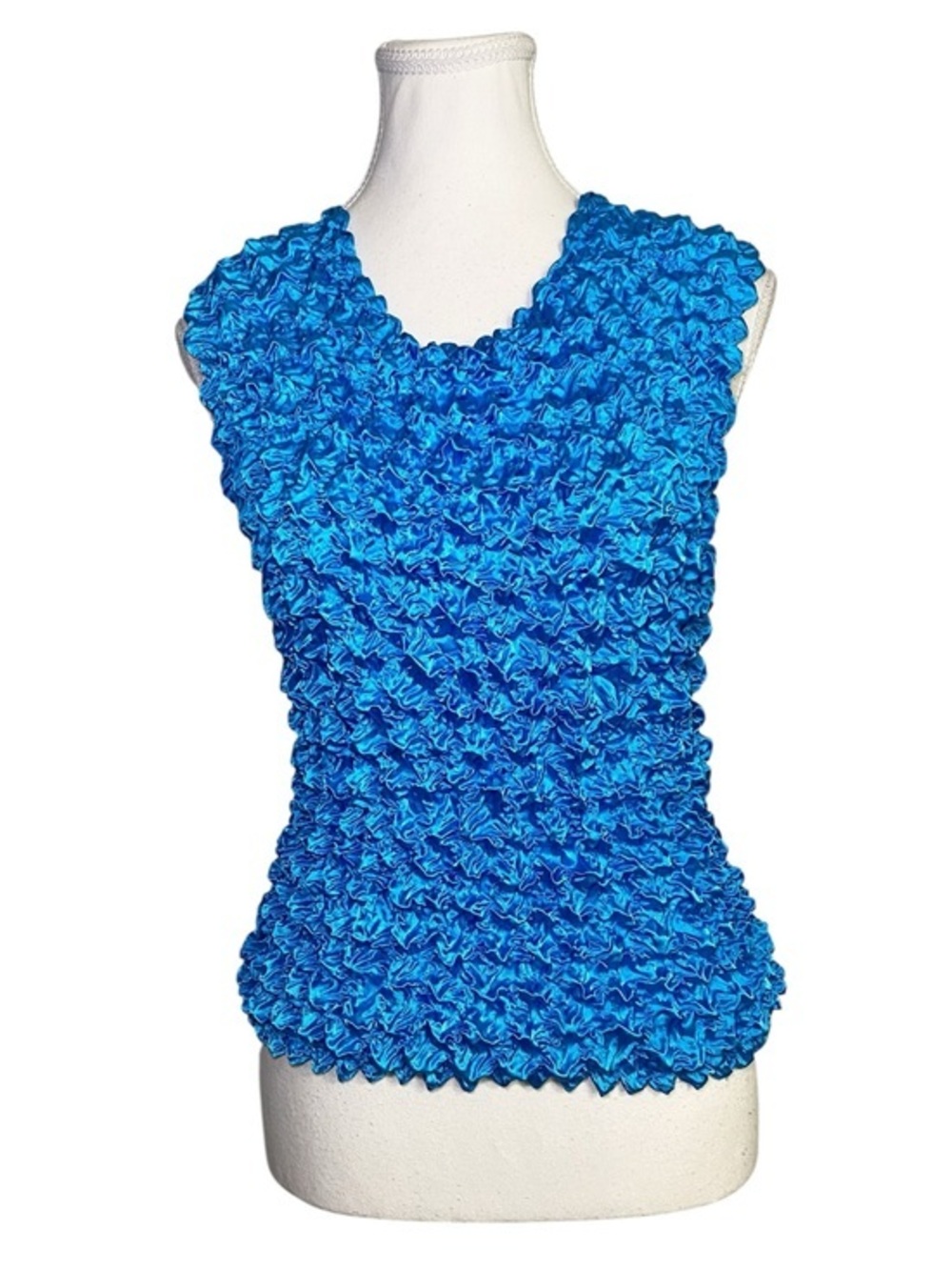 Vintage Y2K Bright Blue Popcorn Shirt | Sleeveless Textured Bubble Top